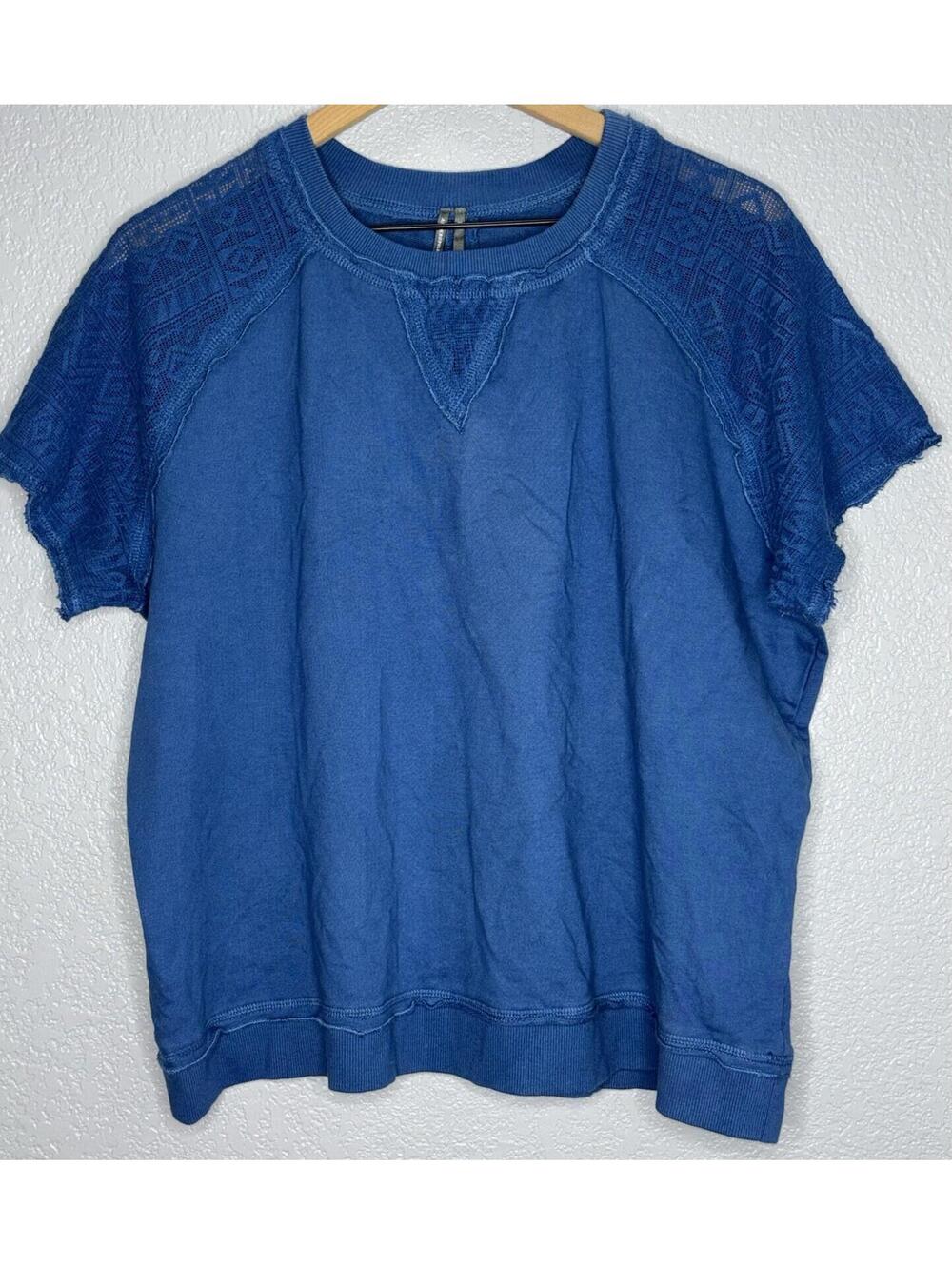 Anthropologie Lace-shoulder Short Sleeve Top Blue Size Large